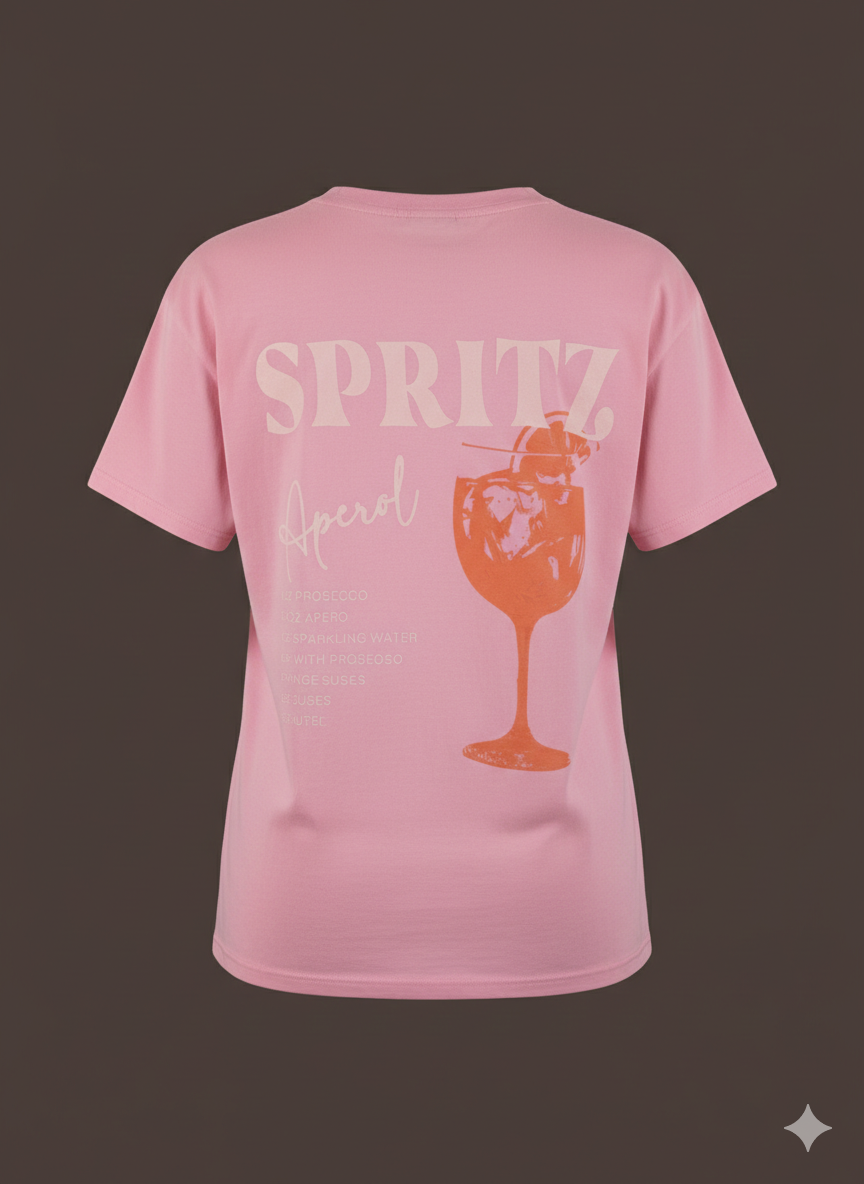Damen T-Shirt Baumwollshirt in Rosa mit Motiv Spritz Aperol