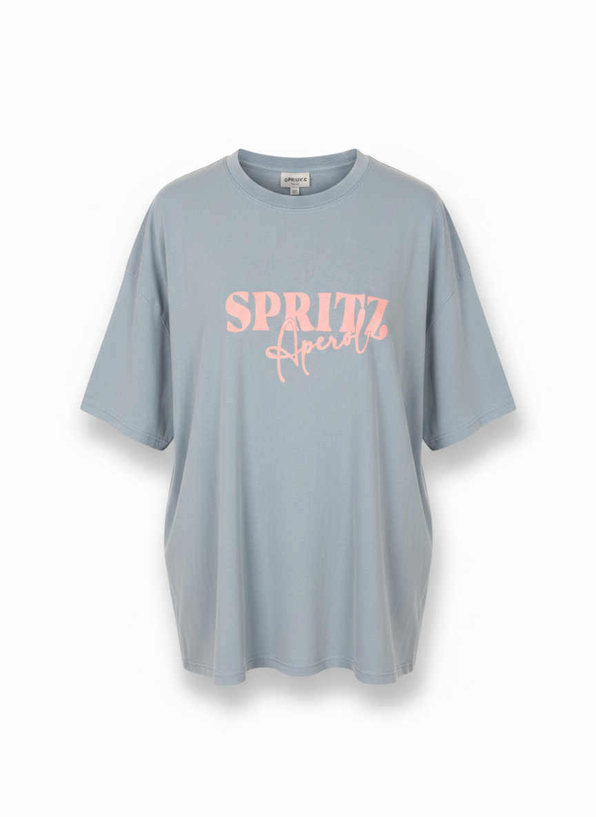 Damen T-Shirt Hellblau Spritz Aperol Print | Oversize 38–42 | Sommer Shirt mit Cocktail Rezept Rückenprint