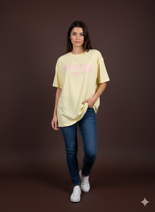 Damen T-Shirt Baumwollshirt in Gelb Motiv Aperol Spritz (38-42)