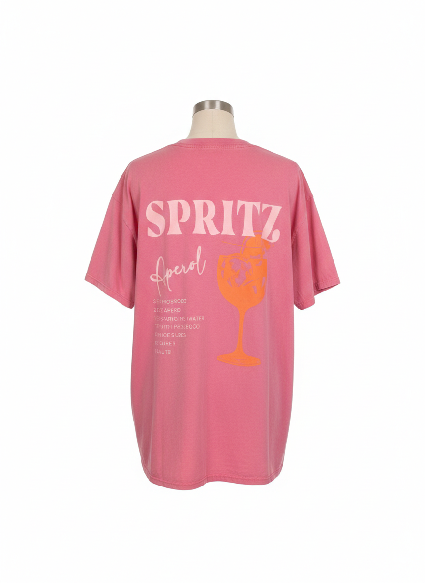 Damen T-Shirt Baumwollshirt in dunkel Pink mit Motiv Aperol Spritz