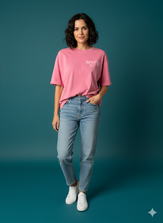 Damen T-Shirt Baumwollshirt in dunkel Pink mit Motiv Aperol Spritz