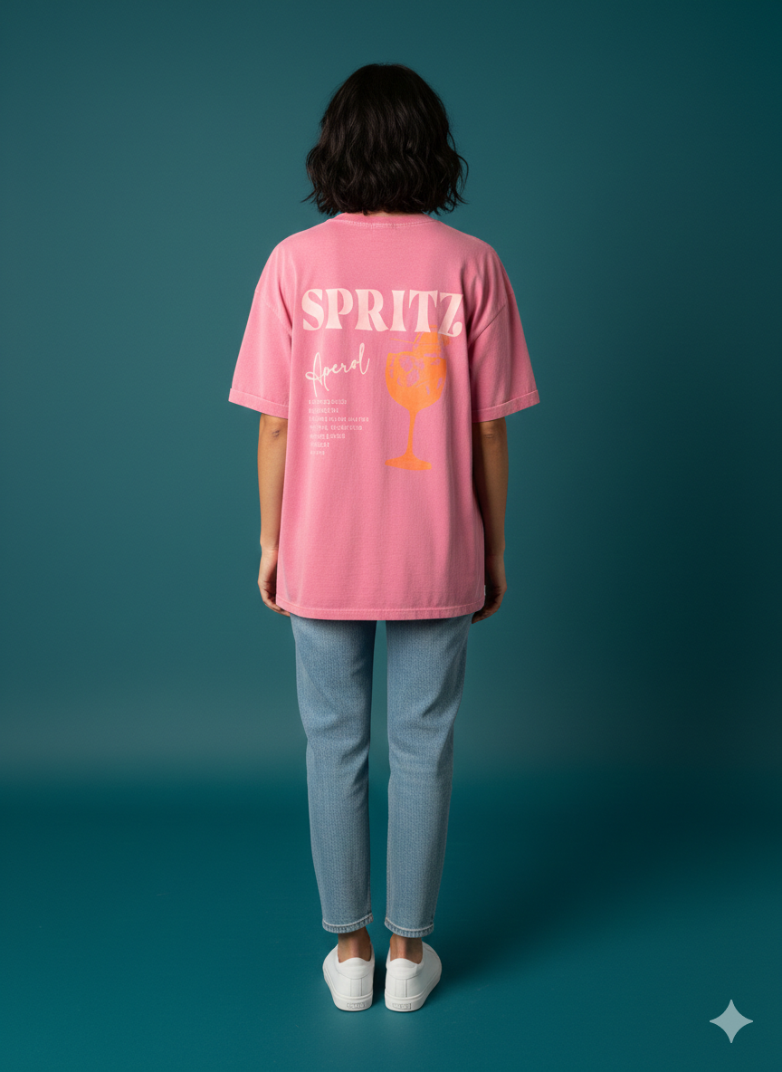 Damen T-Shirt Baumwollshirt in dunkel Pink mit Motiv Aperol Spritz