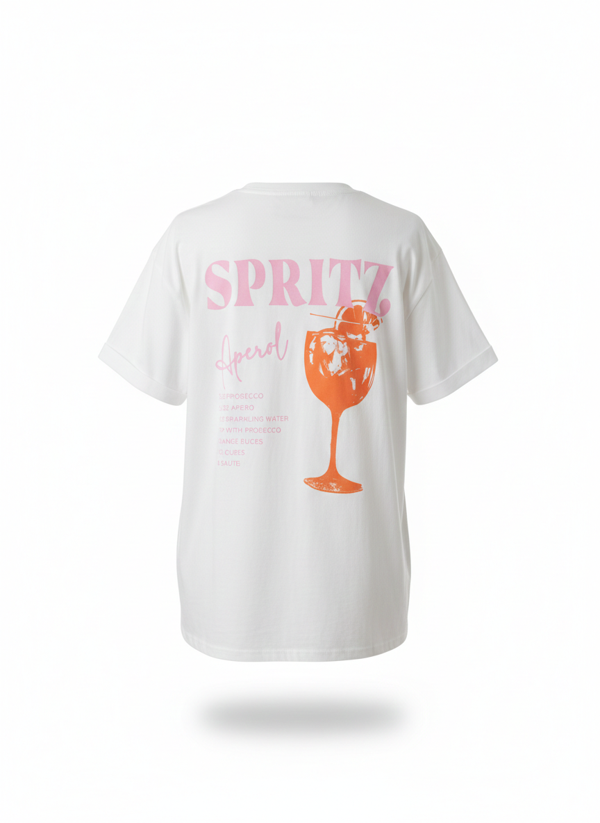 Damen T-Shirt Baumwollshirt in weiss mit Motiv Aperol Spritz