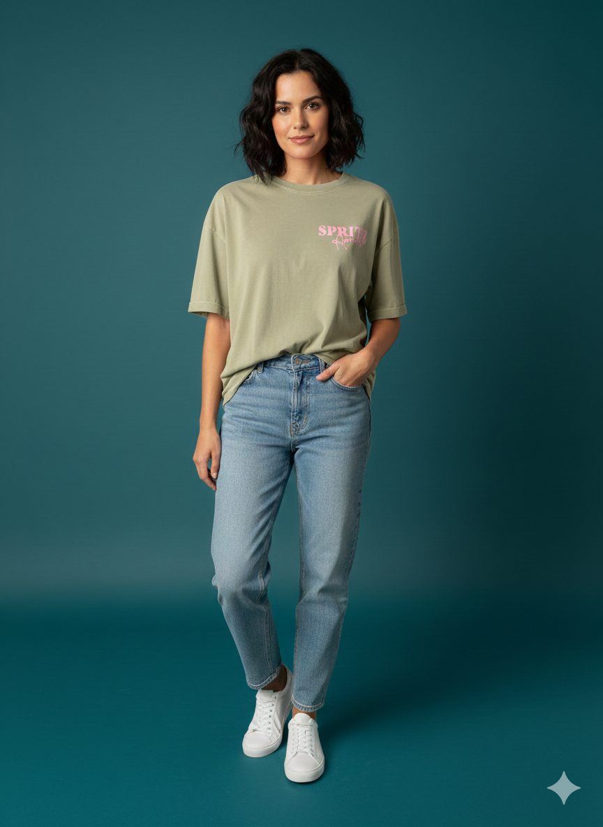 Damen T-Shirt Baumwollshirt in Oliv mit Motiv Apero Spritz
