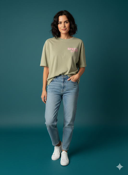 Damen T-Shirt Baumwollshirt in Oliv mit Motiv Apero Spritz