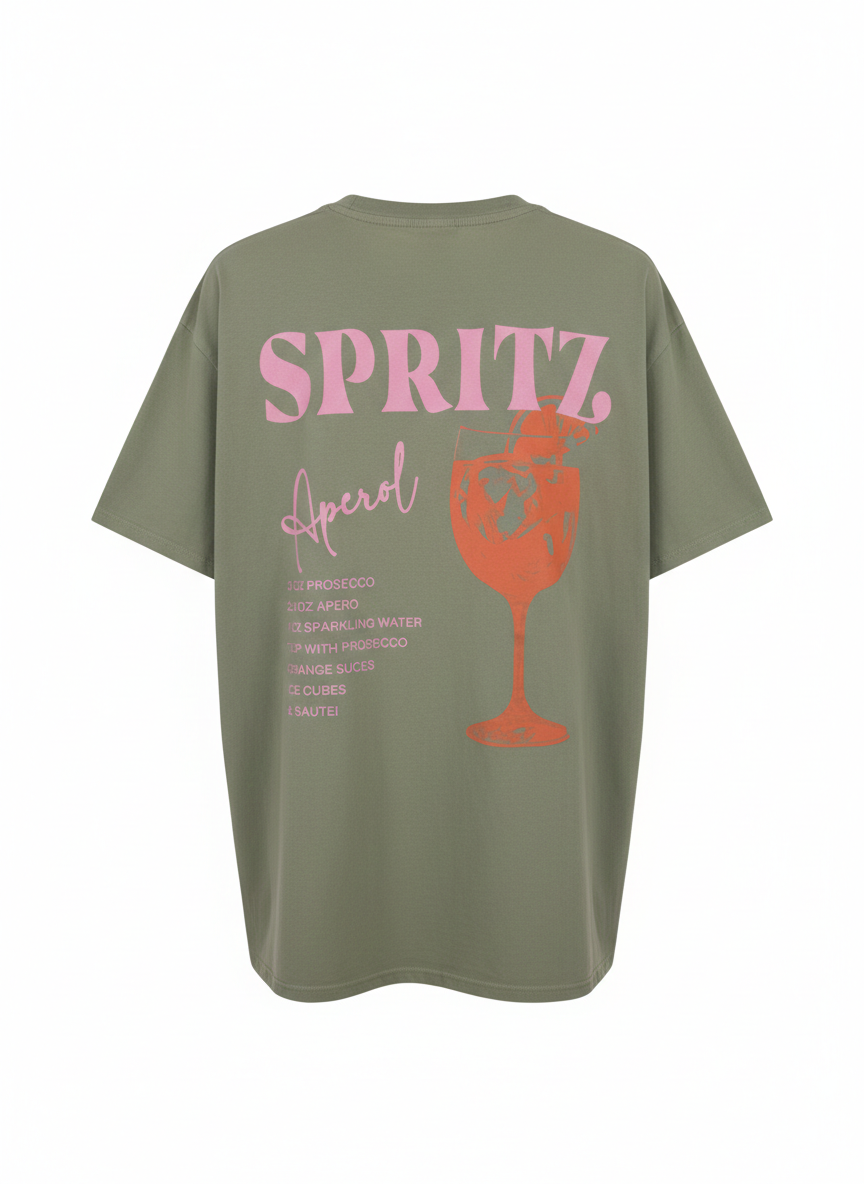 Damen T-Shirt Baumwollshirt in Oliv mit Motiv Apero Spritz
