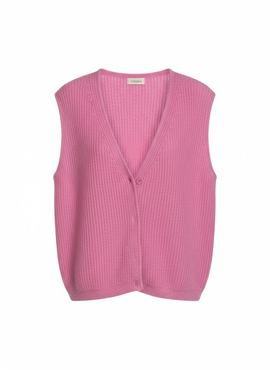 Gebreid damesvest in roze, mouwloze gebreide trui van mohair van JC Sophie