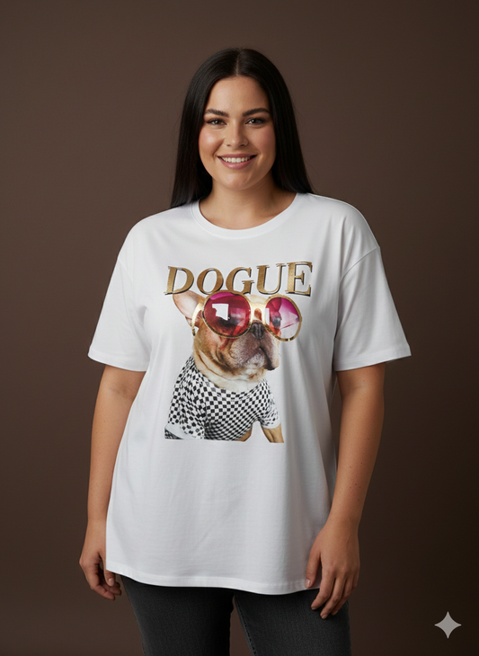 Damen T-Shirt Curvytshirt Baumwollshirt Motiv Dog Größen 40-50
