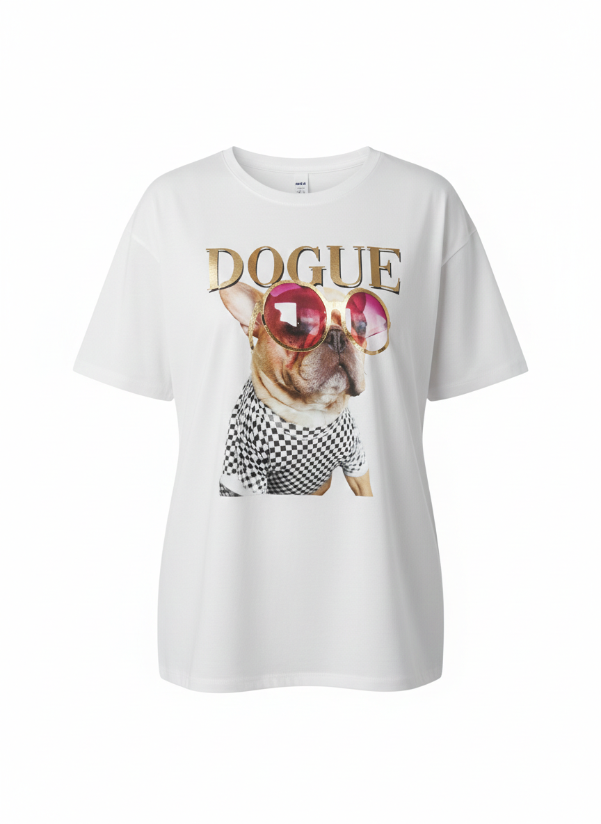 Damen T-Shirt Curvytshirt Baumwollshirt Motiv Dog Größen 40-50