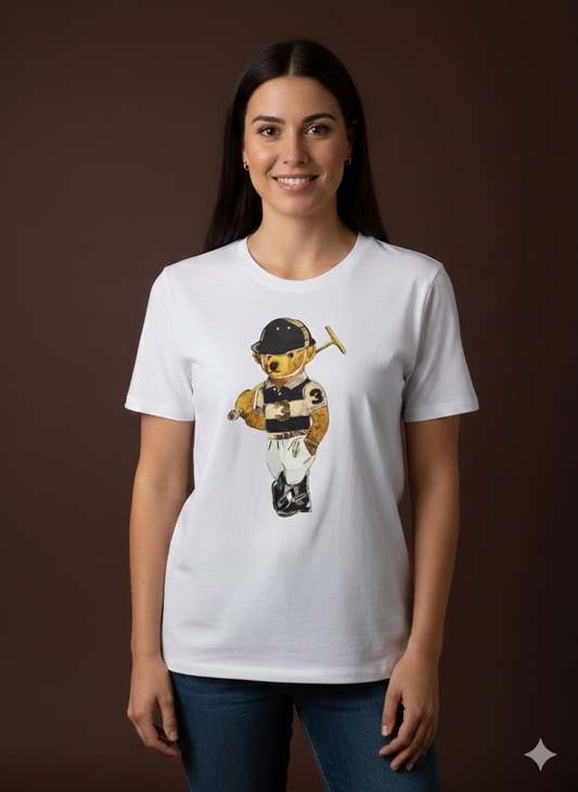 Damen T-Shirt Baumwoll T-Shirt mit Bärmotiv in weiss RL