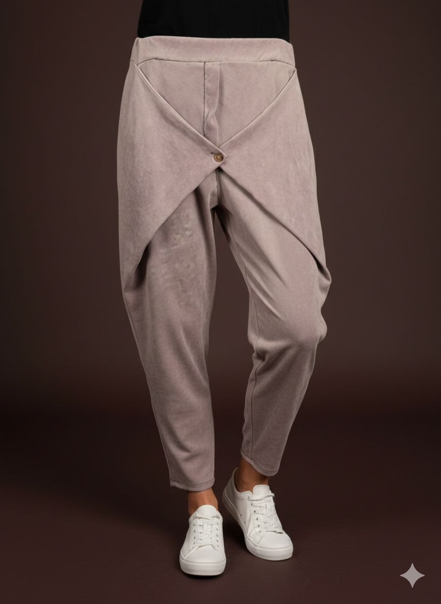 Damesbroek van stof met suède-look