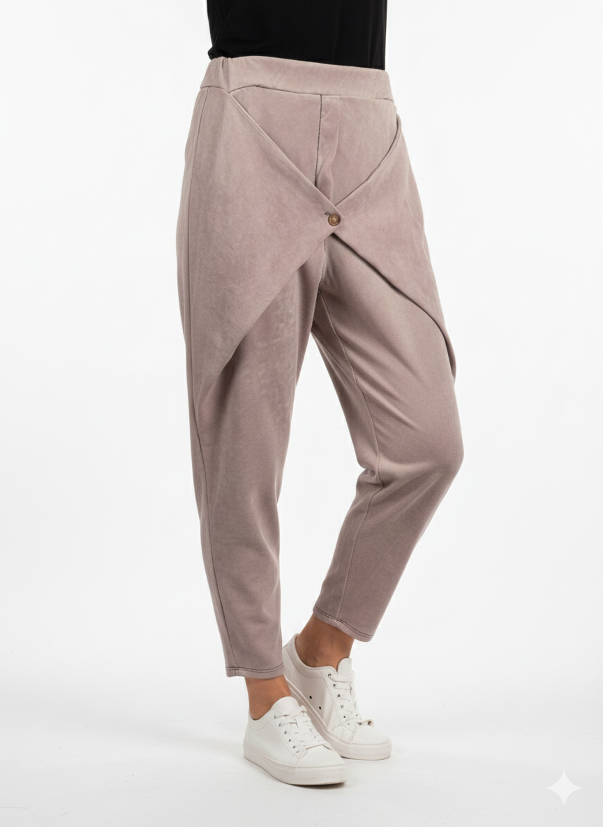 Damesbroek van stof met suède-look