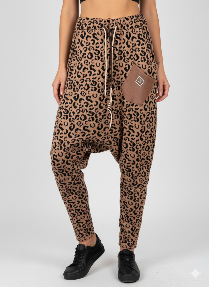 Dames baggy broek met luipaardprint