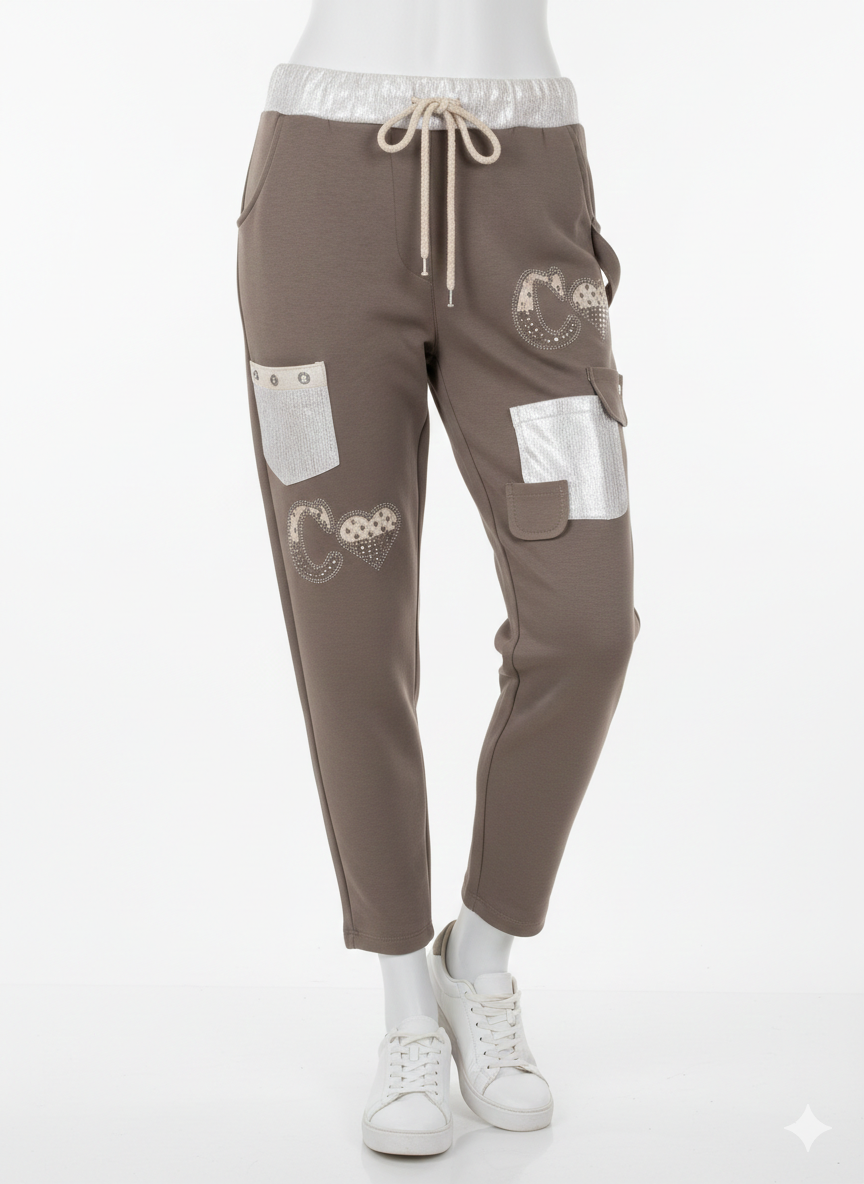 Casual damesbroek, stoffen broek met strassdetails