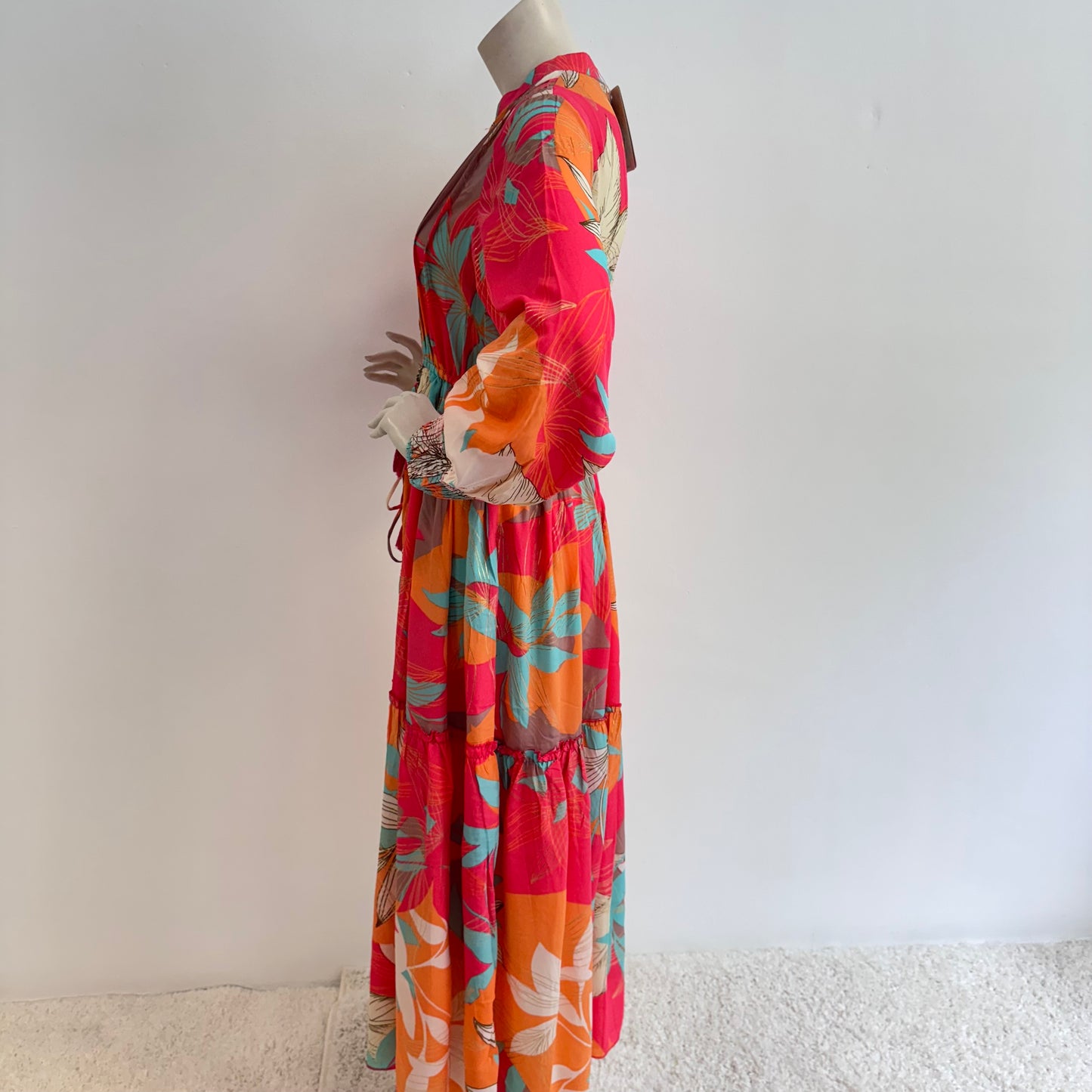 Farbenfrohes Maxi Kleid mit Blumenmuster Orange