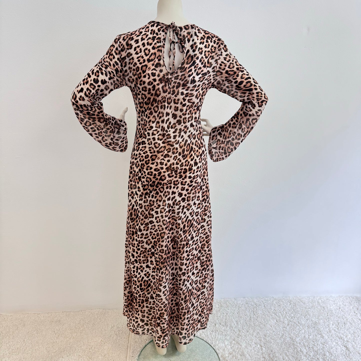 Leopardenmuster Maxikleid mit Rückenbindung und Innenfutter