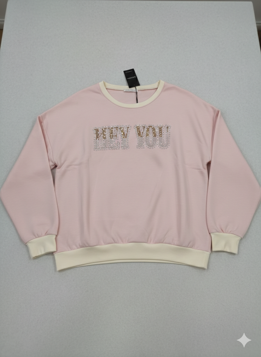 Damespullover, lange trui met "Hey You"-opdruk (maat 38-42)