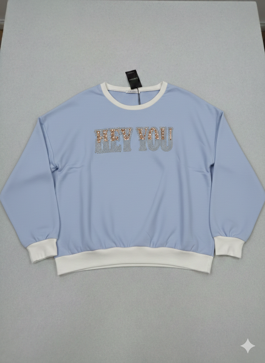 Damespullover, lange trui met "Hey You"-opdruk (maat 38-42)