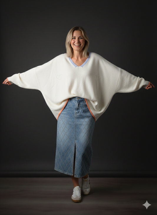 Oversized gebreide damestrui met V-hals van viscosemix (maat 38-48)