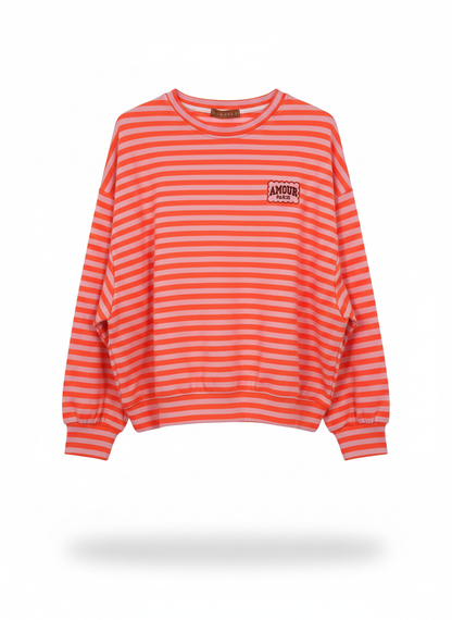 Gestreiftes Damen Sweatshirt aus Baumwolle – Orange, Lila & Pink | Größe 38–42