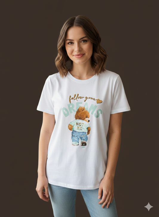 Damen T-Shirt „Dreamy Bear“ – Teddy Print in Mint
