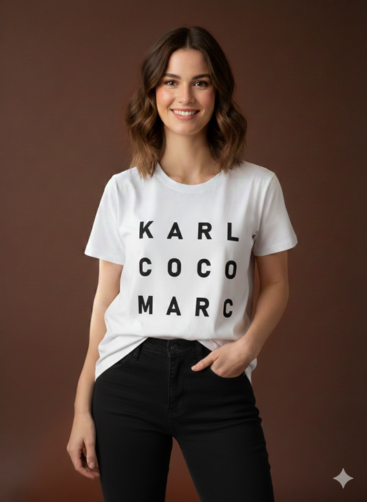 Damen T-Shirt aus Baumwolle in weiss mit Schriftzügen in Schwarz 38-42