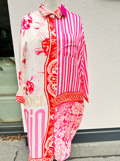 Yippie Hippie Curvy Oversize Hemdblusenkleid Pink-Rot – Letztes Kleid im M - passt einer XL da riesig geschnitten!!!!