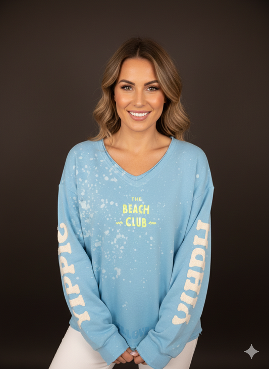 Damessweatshirt, katoenen shirt met lange mouwen in blauw / Beach Club / van Yippie Hippie