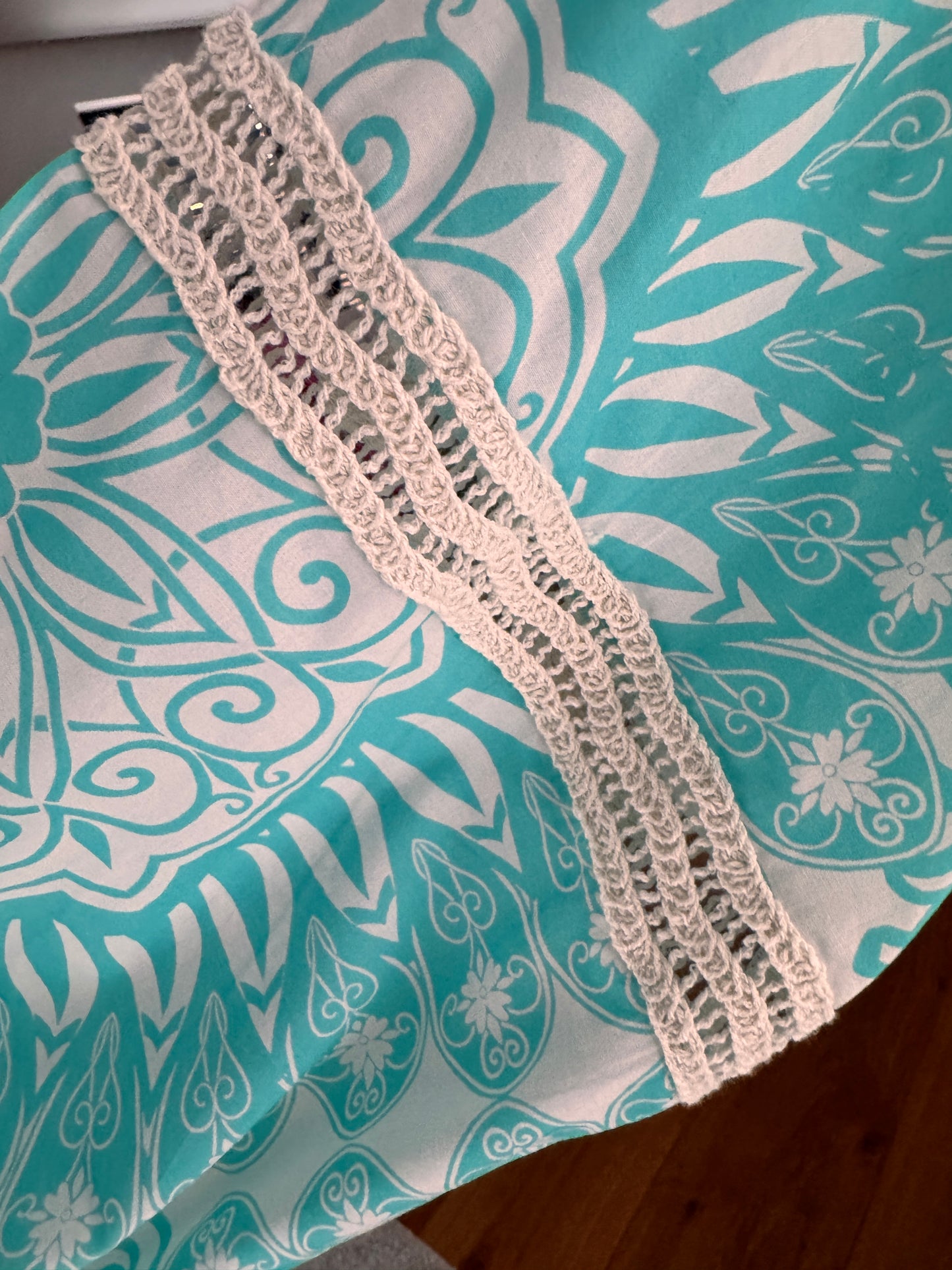 Hippie Hippie Damen Bluse Tunika mit Mandala-Print – Türkis, Baumwolle & Viskose