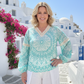 Hippie Hippie Damen Bluse Tunika mit Mandala-Print – Türkis, Baumwolle & Viskose