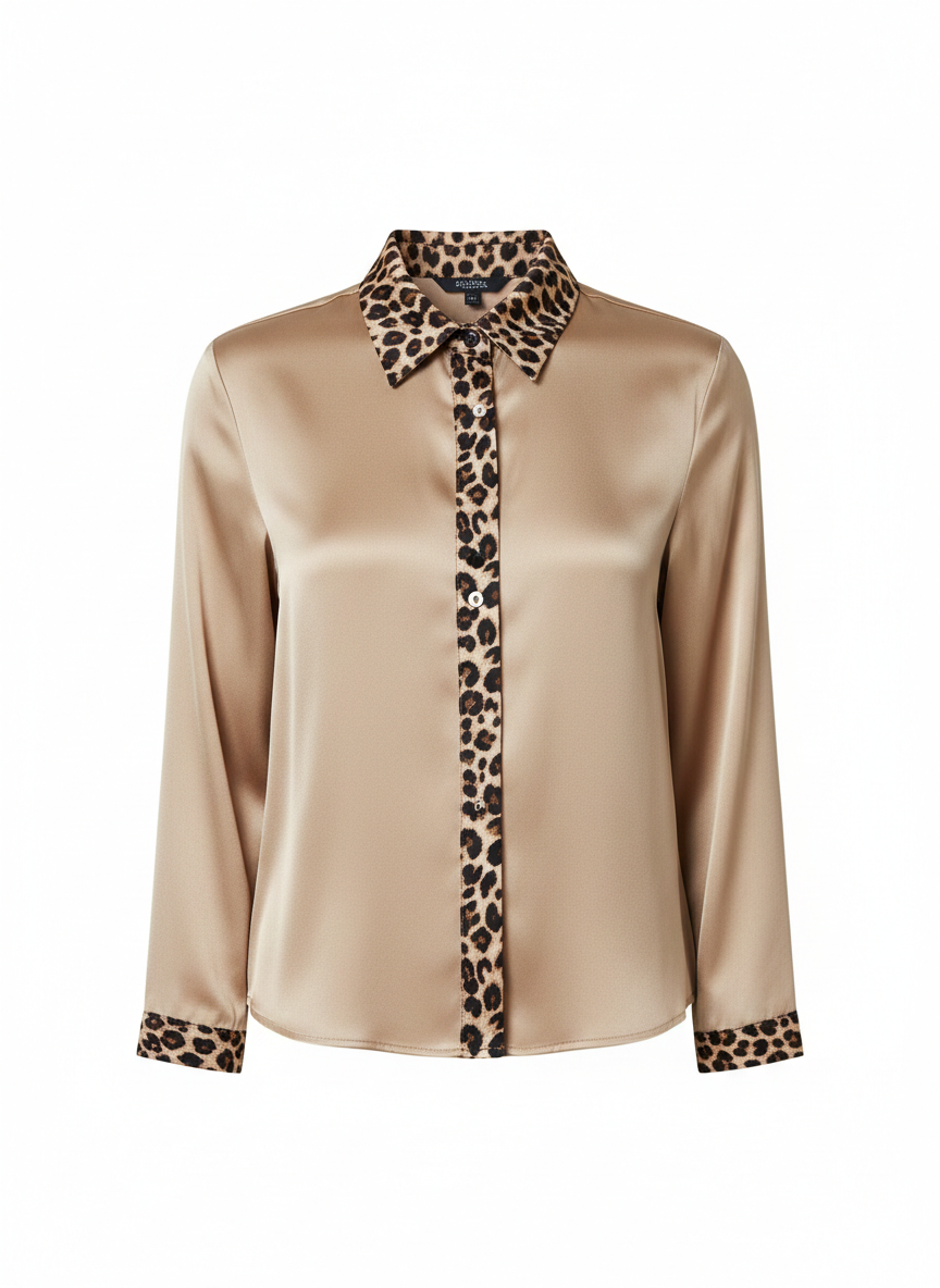 Damenbluse Langarmbluse mit Leoprint aus Viskose (38-42)