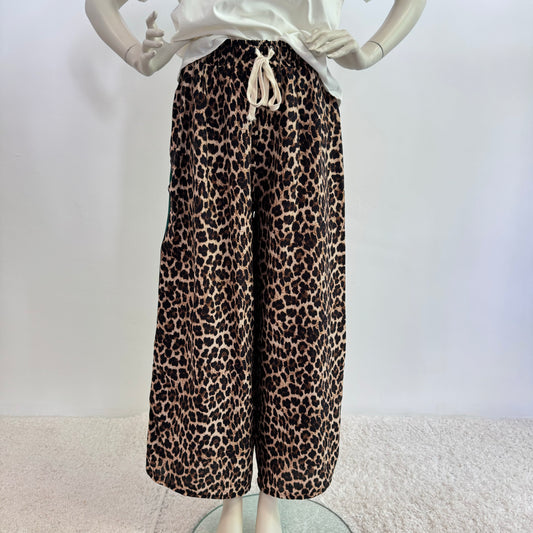 Leoparden-Print Weite Hose mit Streifendetail