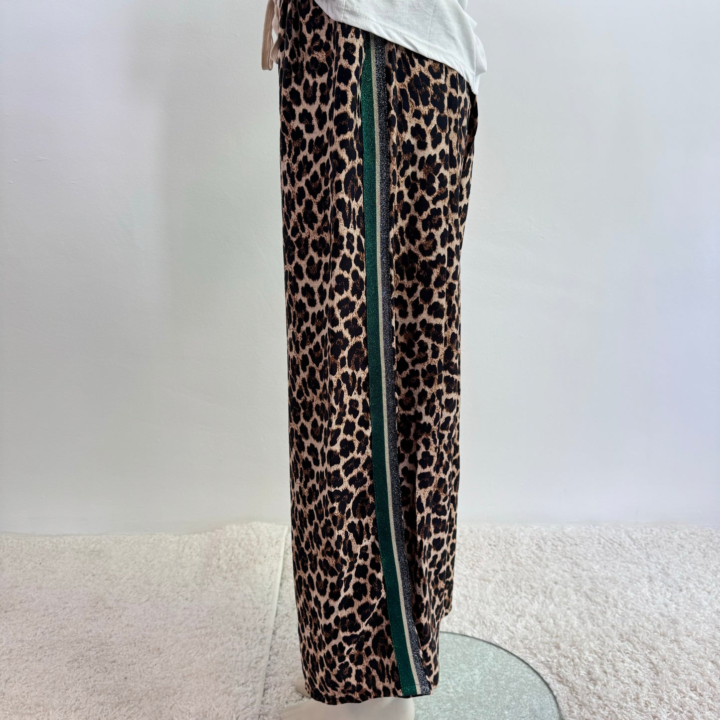 Leoparden-Print Weite Hose mit Streifendetail