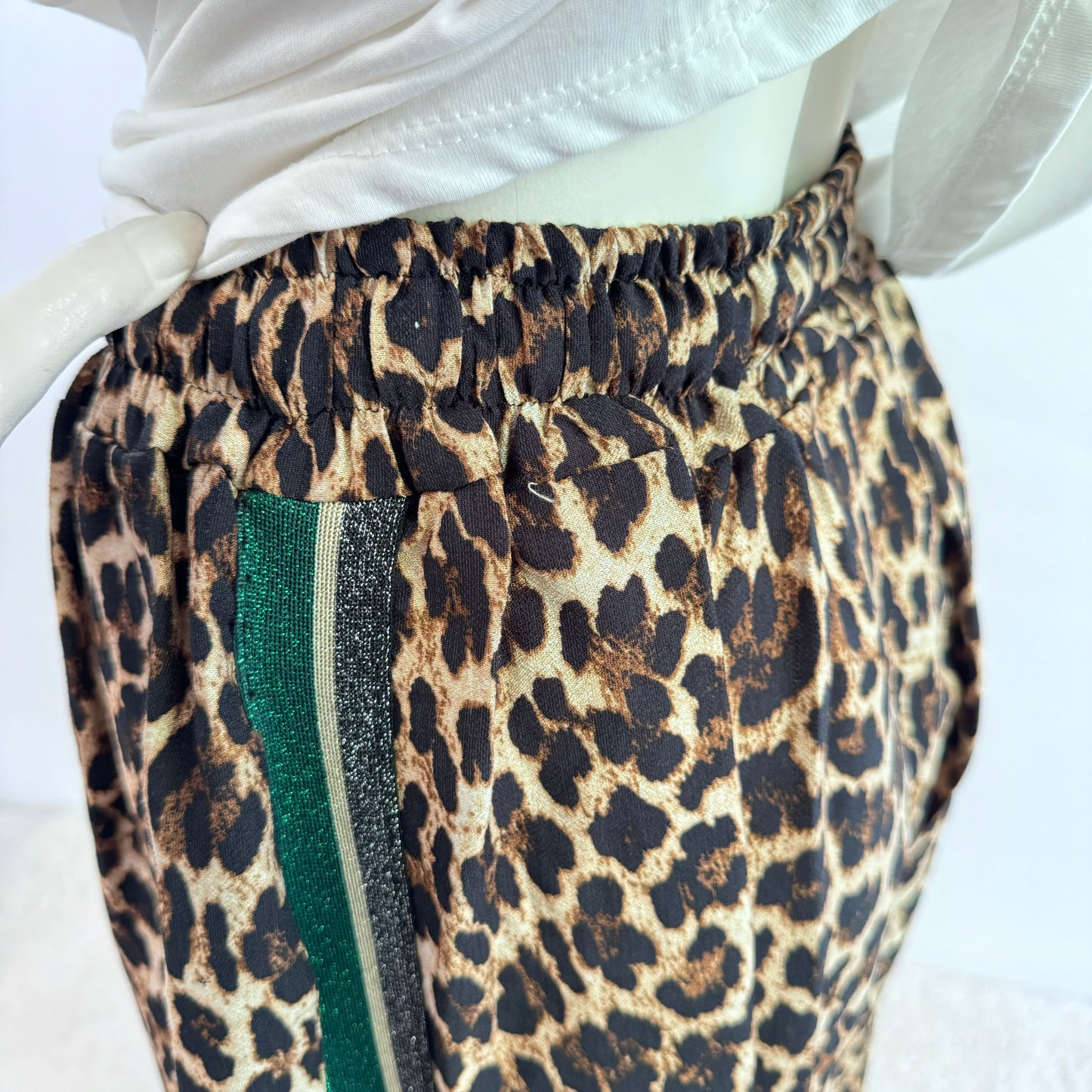 Leoparden-Print Weite Hose mit Streifendetail