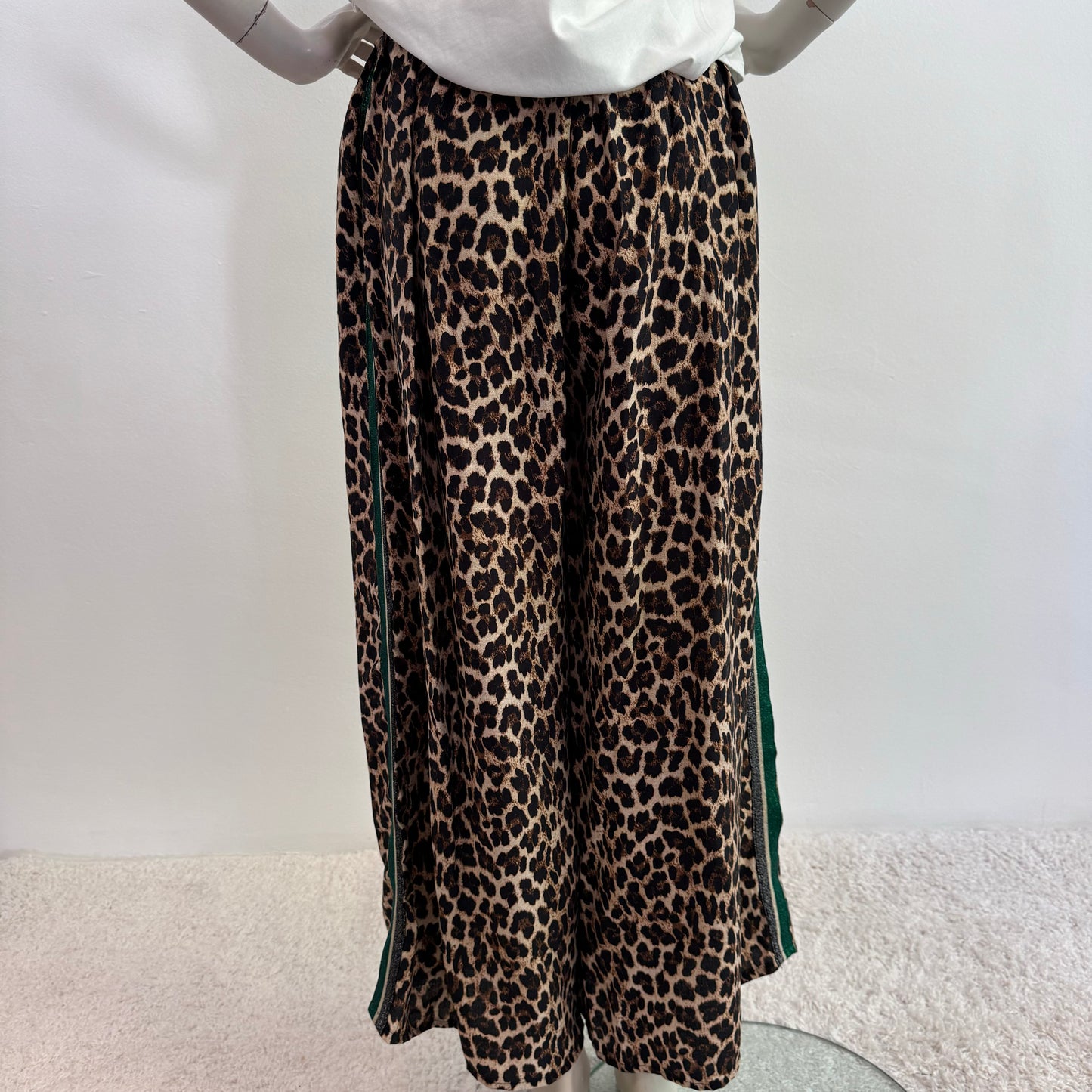 Leoparden-Print Weite Hose mit Streifendetail