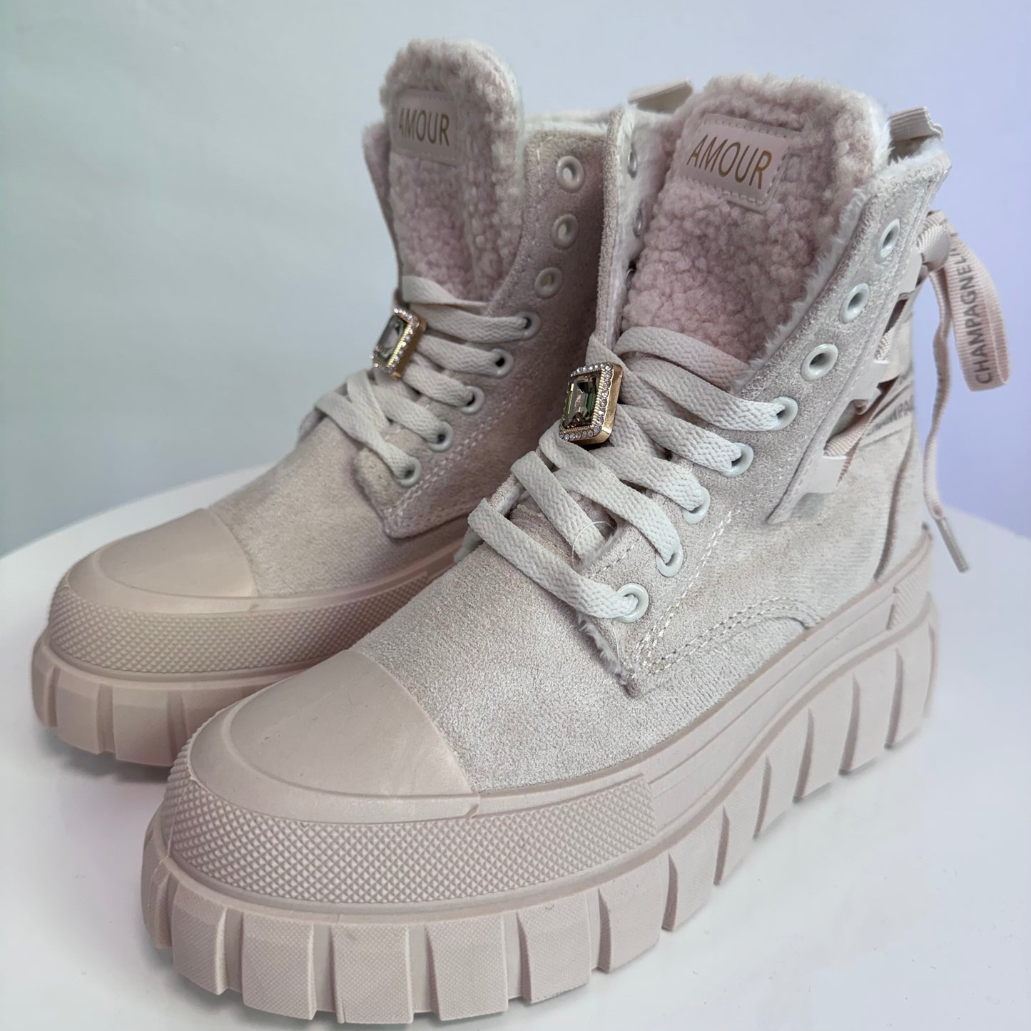 Beige Sneaker-Stiefeletten