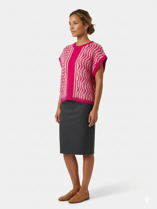 Yippie Hippie Strickpullunder Damen Rosa – Kurzarm Strickweste Alpaka