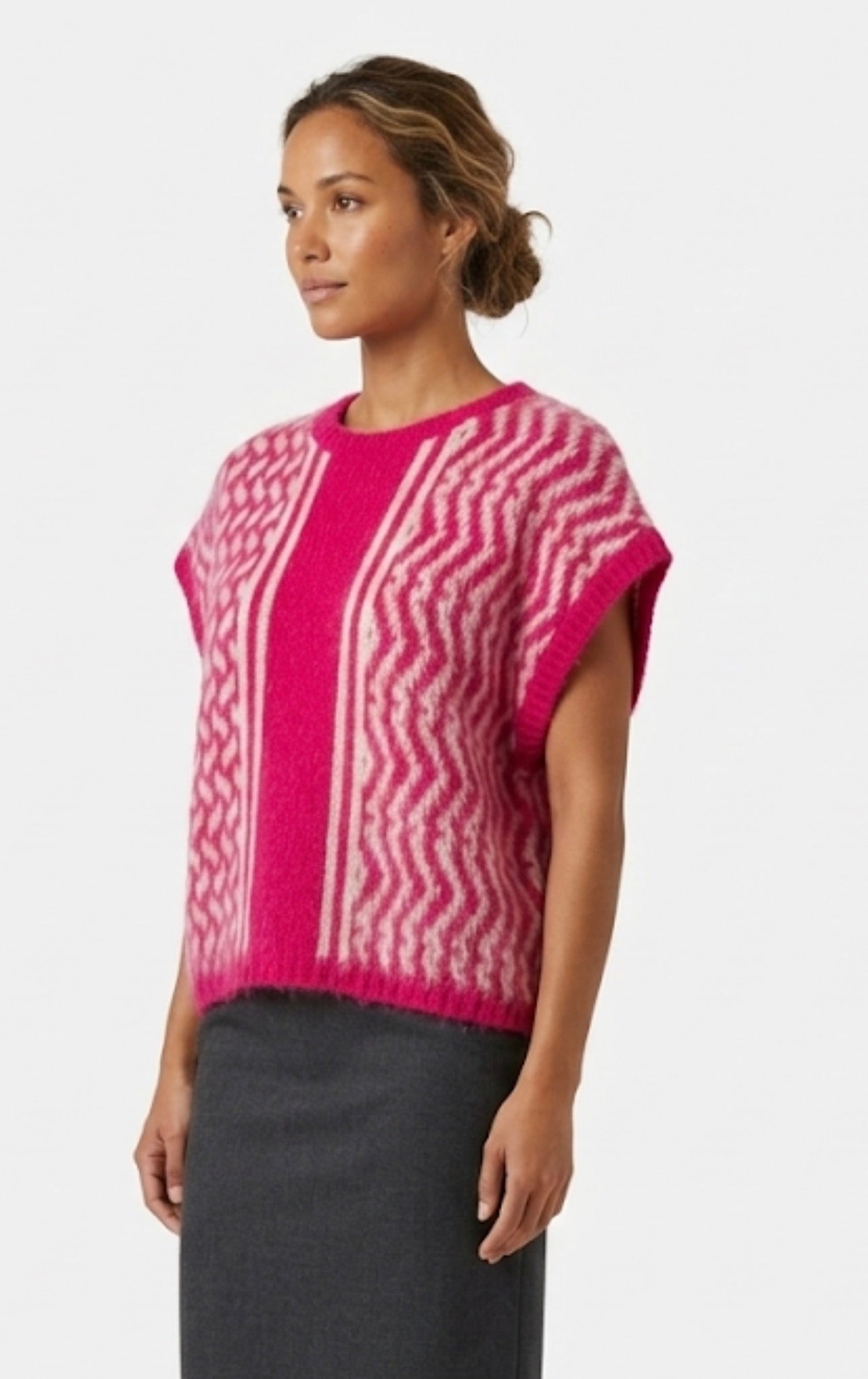 Yippie Hippie Strickpullunder Damen Rosa – Kurzarm Strickweste Alpaka