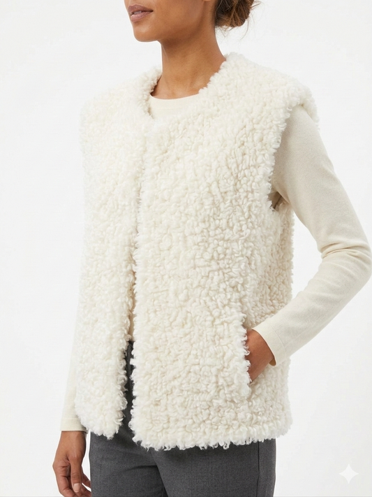 Yippie Hippie Damen Teddyweste Weiß – Kuschelige Fellweste mit Seitentaschen