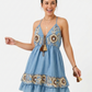 Boho Sommerkleid Damen Blau – Baumwollkleid mit Stickerei (Gr.38-42)