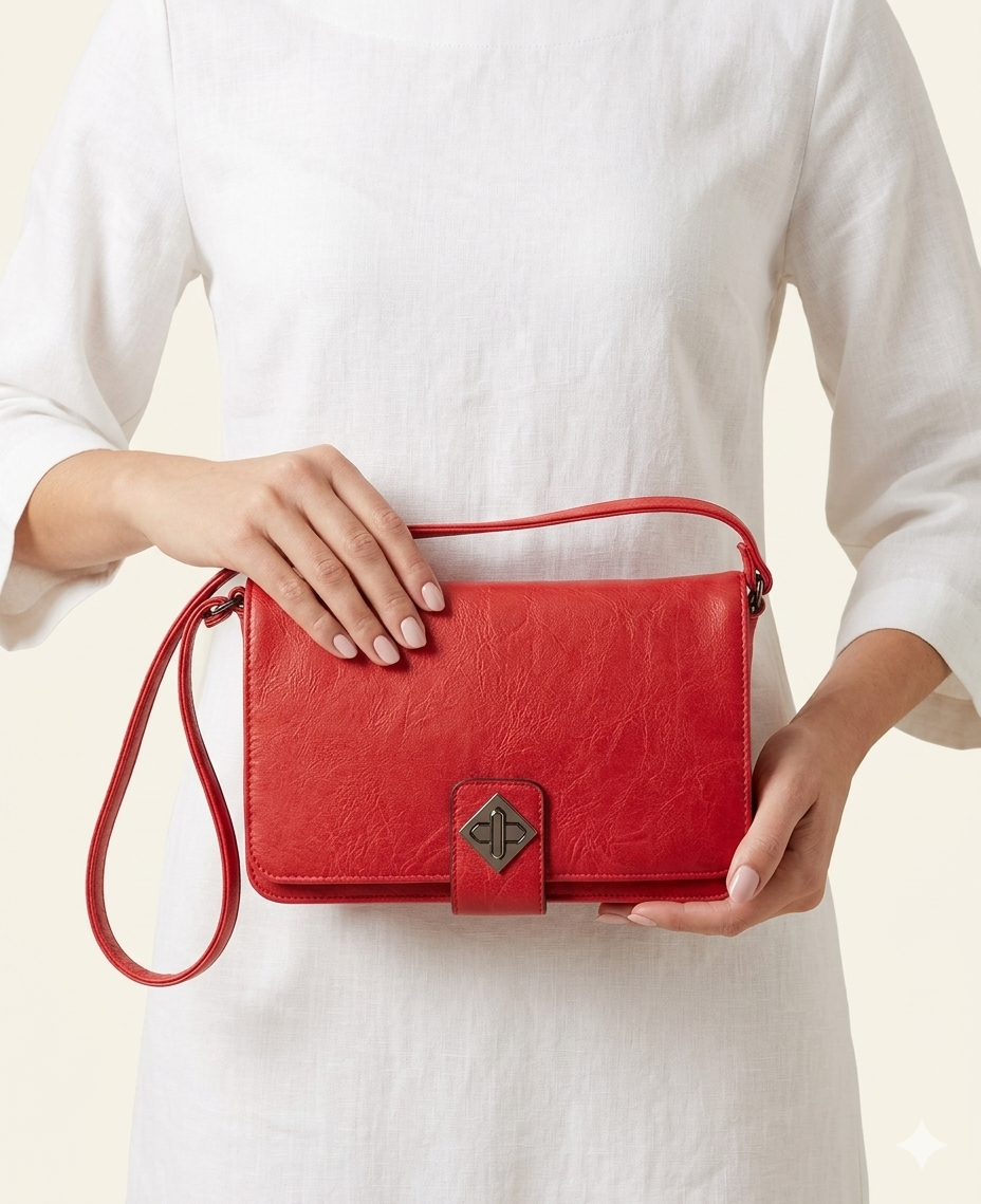 Ferrari Rot Clutch & Umhängetasche Damen – 2-in-1 Statement Bag mit Schulterriemen | Boutique in Heaven
