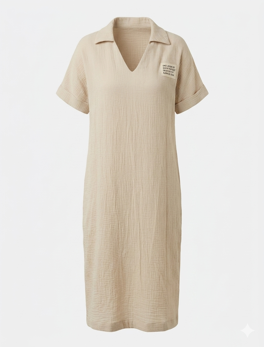 Damen Musselin Kleid 100% Baumwolle – Midikleid Oversize in Dunkelblau, Oliv & Beige | Sommerkleid 38–42