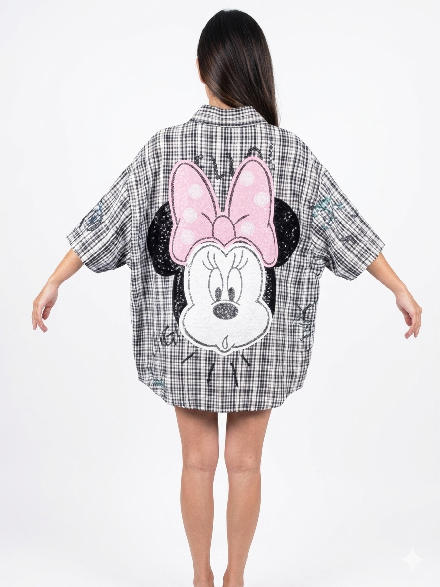 Oversize Damenbluse mit Statement-Print & Pailletten – 100% Baumwolle | Einheitsgröße 38–46 – Boutique in Heaven