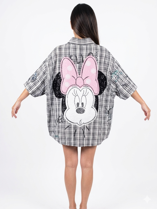Oversize Damenbluse mit Statement-Print & Pailletten – 100% Baumwolle | Einheitsgröße 38–46 – Boutique in Heaven