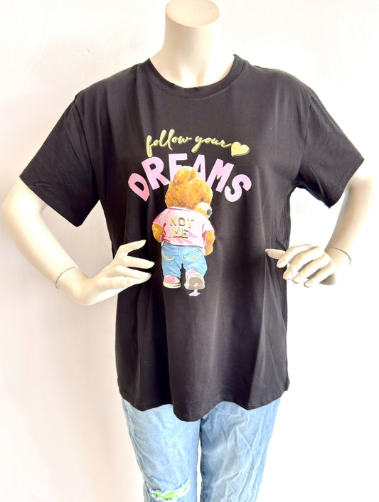 "Follow Your Dreams" Schwarzes T-Shirt – Ein echtes Statement-Stück