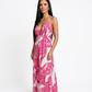 Sommerkleid Damen Pink Weiß – Maxikleid mit Blattmuster & Rückenausschnitt (Gr. 38–42) Baumwolle Boho Kleid