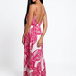 Sommerkleid Damen Pink Weiß – Maxikleid mit Blattmuster & Rückenausschnitt (Gr. 38–42) Baumwolle Boho Kleid