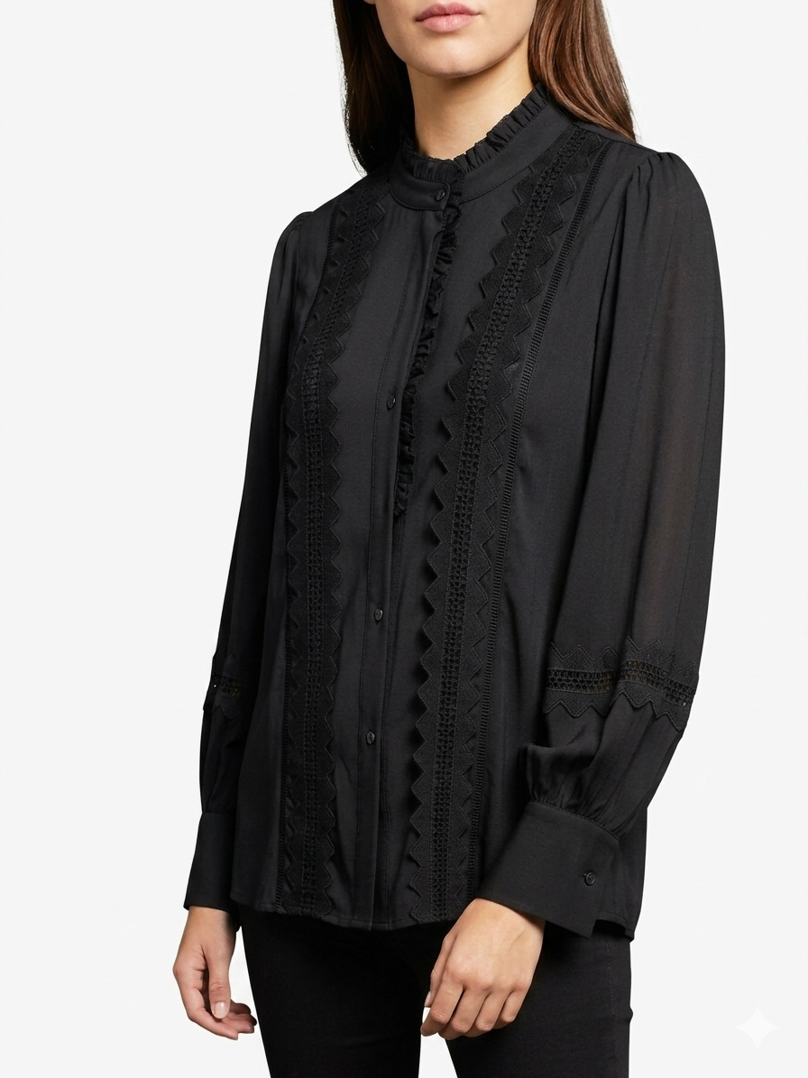 Elegante Spitzenbluse Schwarz – Feminine Baumwollbluse mit Lochstickerei & romantischen Details 🖤✨