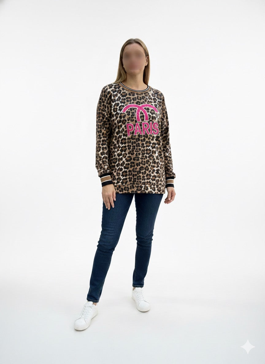 Damessweatshirt, damespullover, luipaardprint (36-42)