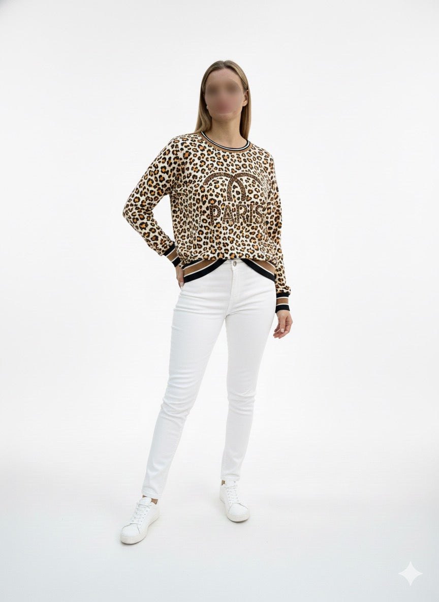 Damessweatshirt, damespullover, luipaardprint (36-42)